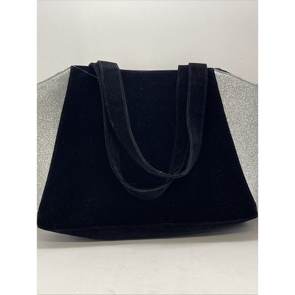 Jimmy Choo Tote Bag Black Velvet Silver Glitter Carry Overnight Velvet 15x5x12” - Picture 7 of 7